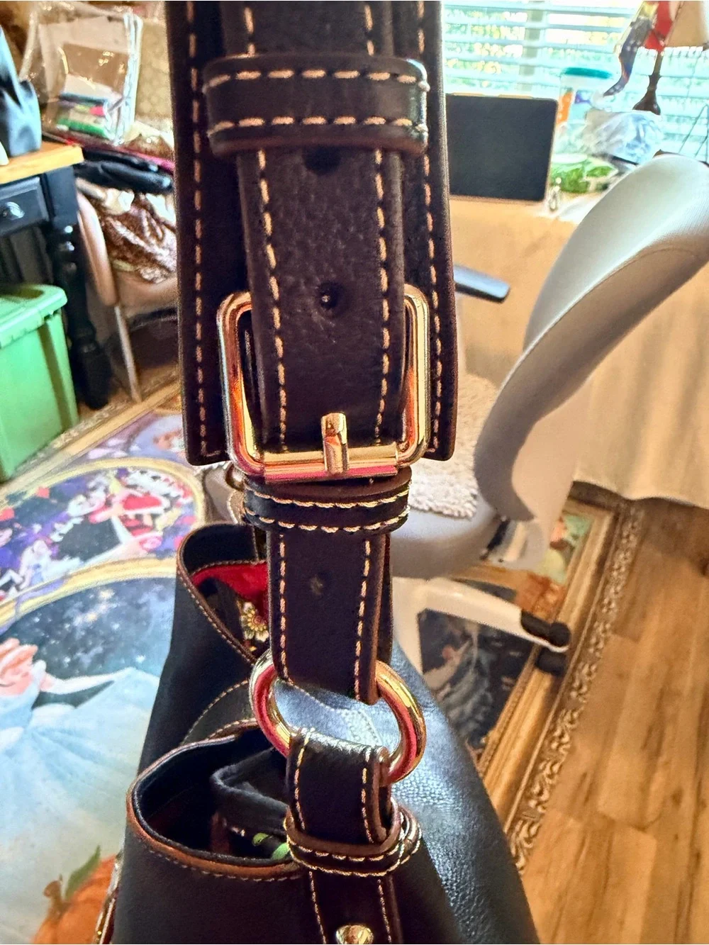Dooney & Bourke Black Leather Shoulder Bag with Brass Hardware
